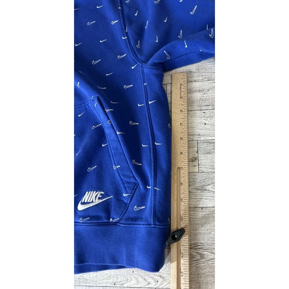 Nike Sportswear Hoodie Mens Blue All Over Swoosh Print AOP Pullover Size SMALL